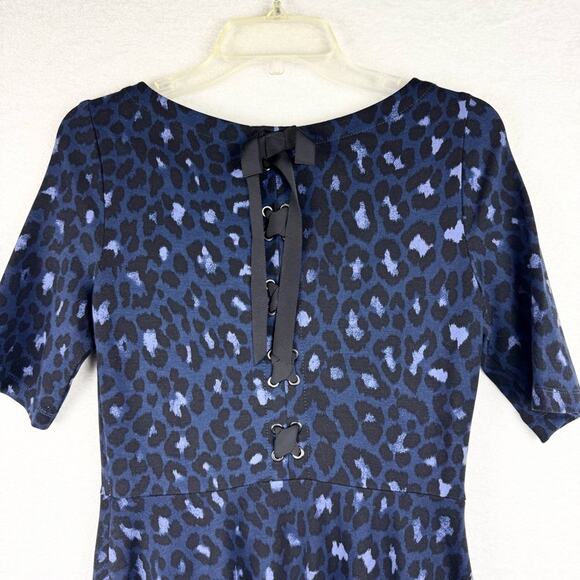 Kate Spade Blue Broome Street Leopard Lace Up Ponte Fit & Flare Dress Sz S Glam - Picture 10 of 13